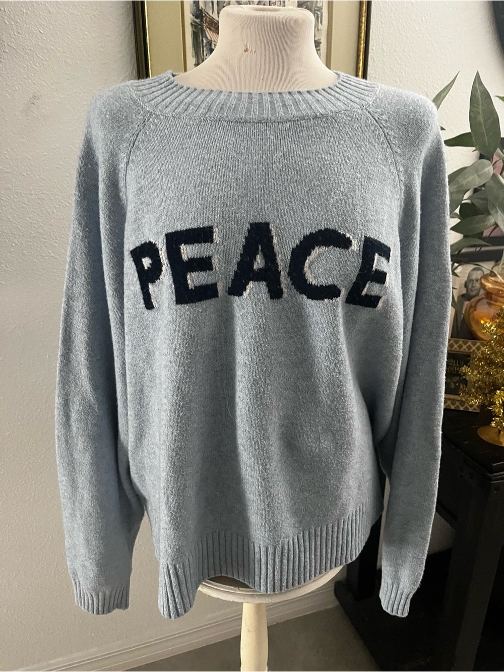 Old Navy Light Blue 'PEACE' Crewneck Sweater